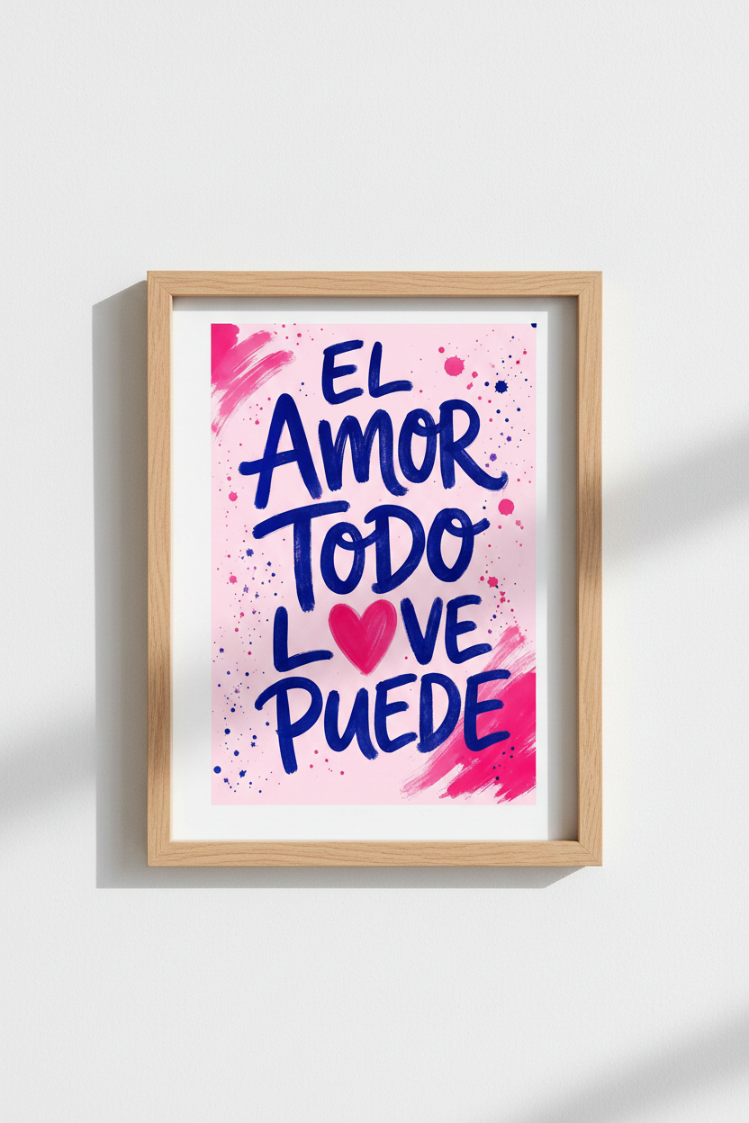 Spanish Love Quote Poster | Pink and Blue Modern Typography Wall Art, Bedroom Decor