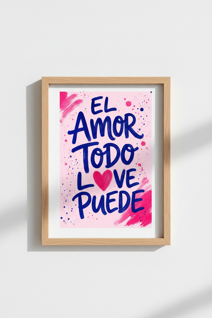 Spanish Love Quote Poster | Pink and Blue Modern Typography Wall Art, Bedroom Decor
