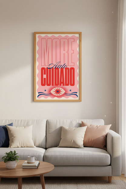 More Autocuidado Wall Art Print | Pink Retro Self Care Poster | Trendy Dorm Room Decor