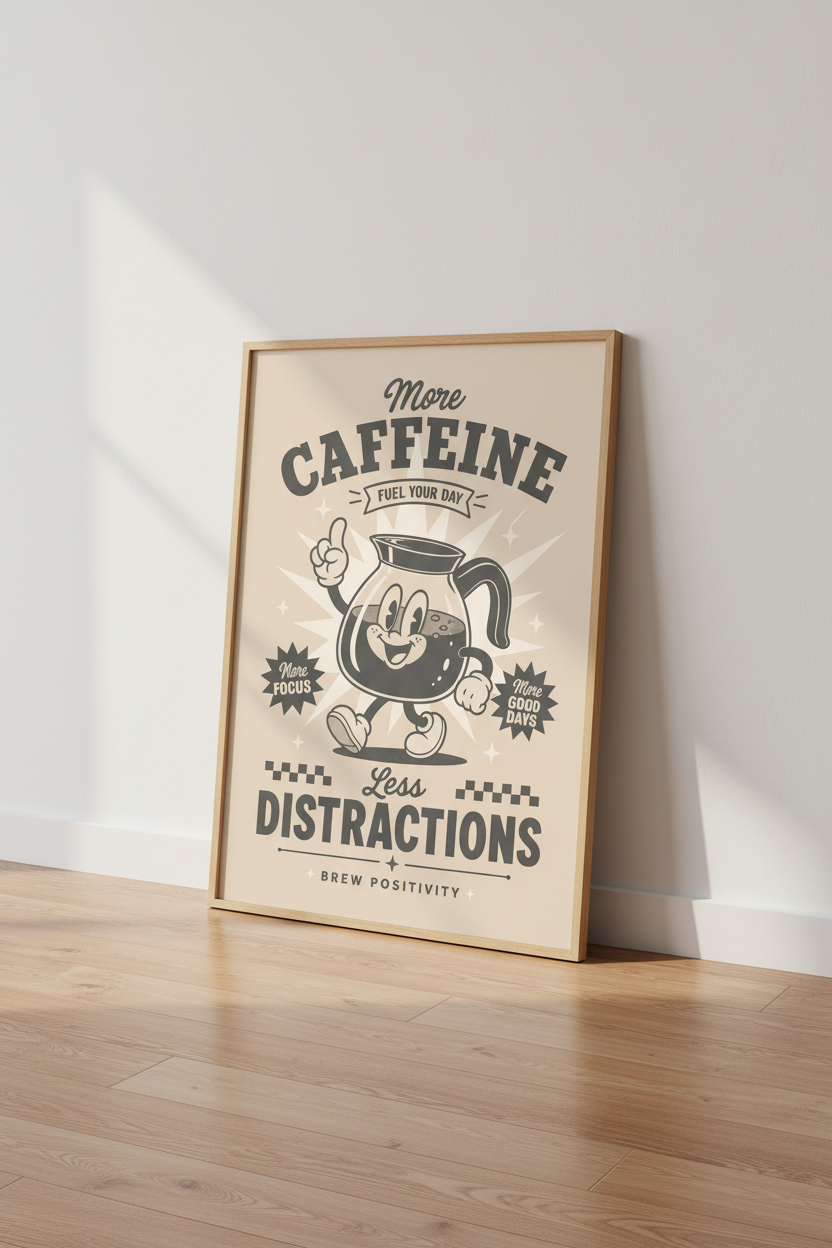 Retro Coffee Cartoon Wall Art Print | Kitchen Decor | Vintage Aesthetic Poster