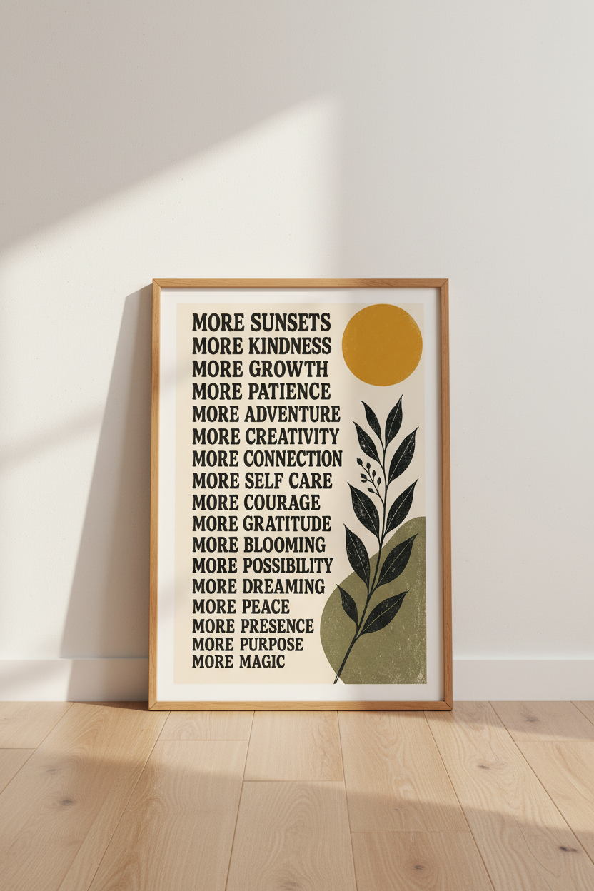 Retro Positive Manifestation Print | Boho Affirmations Wall Art, Office Decor