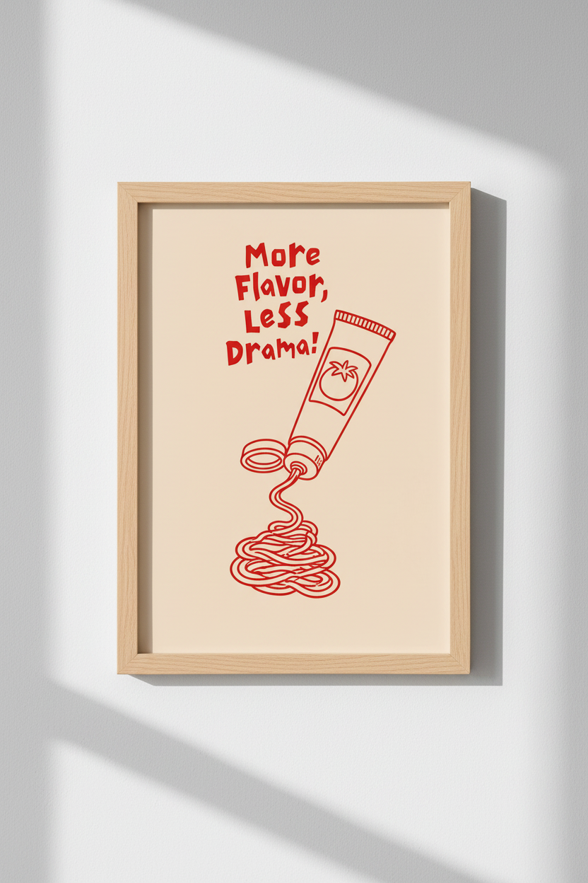 Retro Kitchen Art Print | Red Tomato Paste Kitsch Poster, Funny Dining Decor
