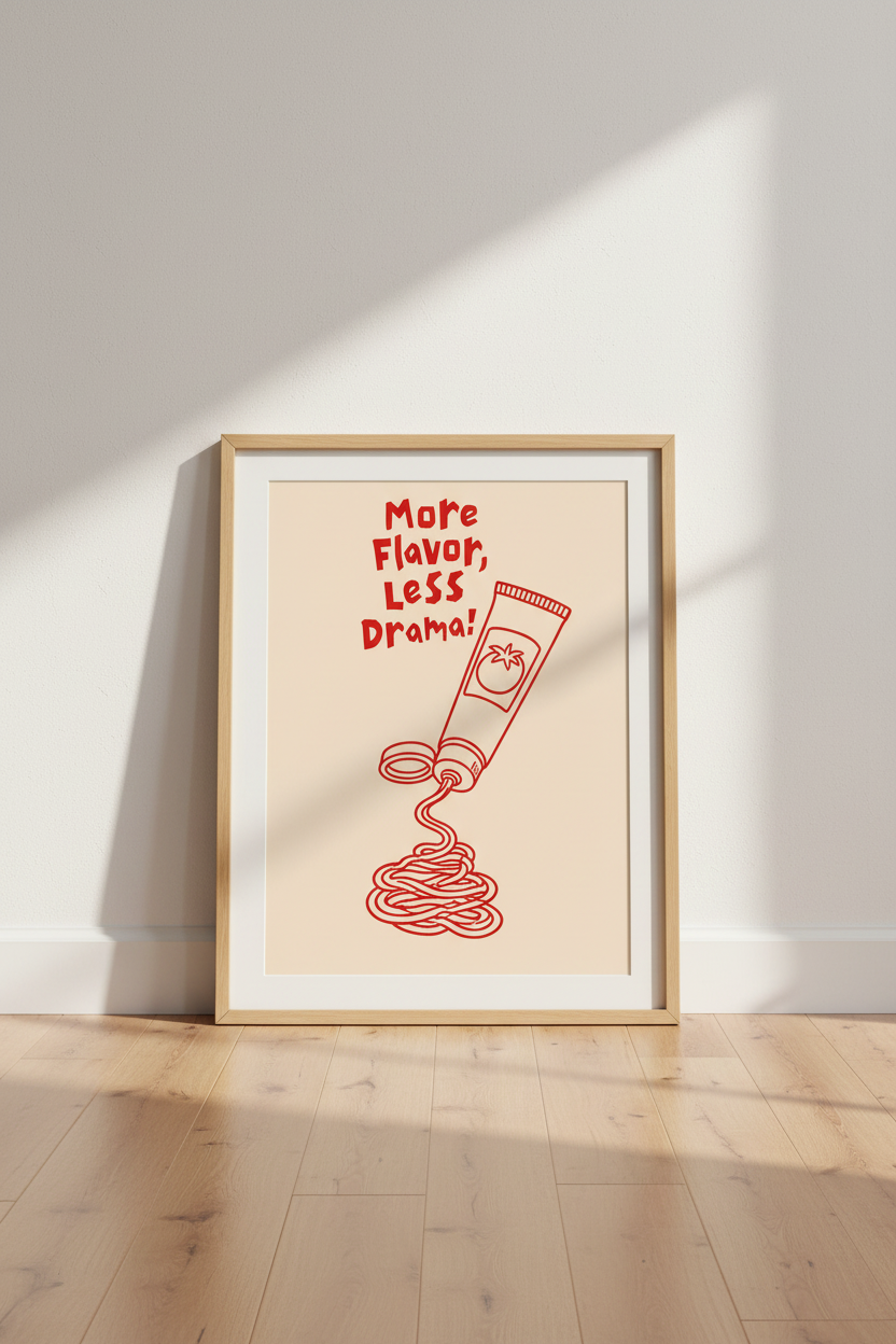 Retro Kitchen Art Print | Red Tomato Paste Kitsch Poster, Funny Dining Decor
