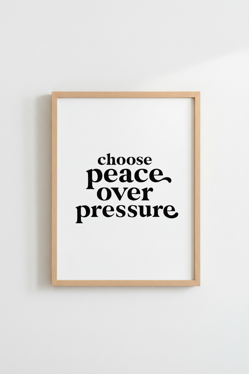 Choose Peace Over Pressure Wall Art | Minimalist Quote Poster | Modern Zen Decor