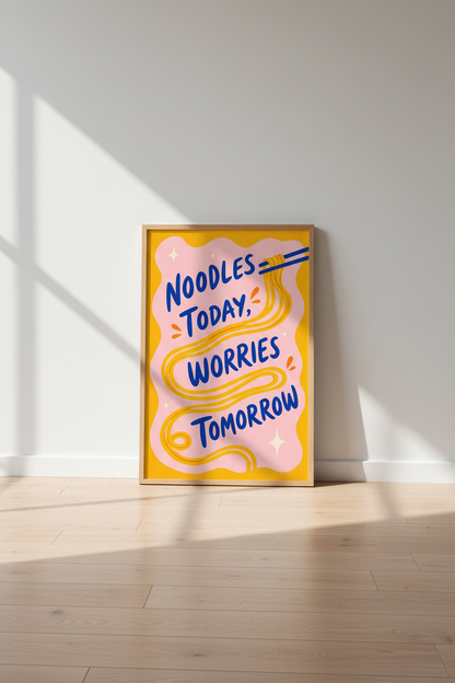 Retro Kitchen Wall Art Print | Funny Noodle Quote Poster | Vibrant Colorful Dining Decor