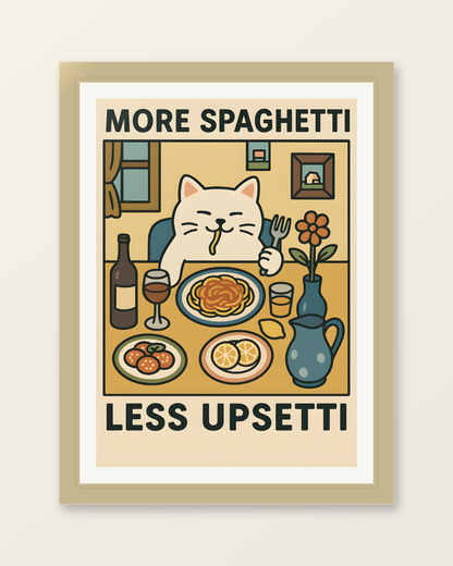 More Spaghetti Less Upsetti Poster - Cute Cat Lover Gift -  Classic Matte Paper Poster