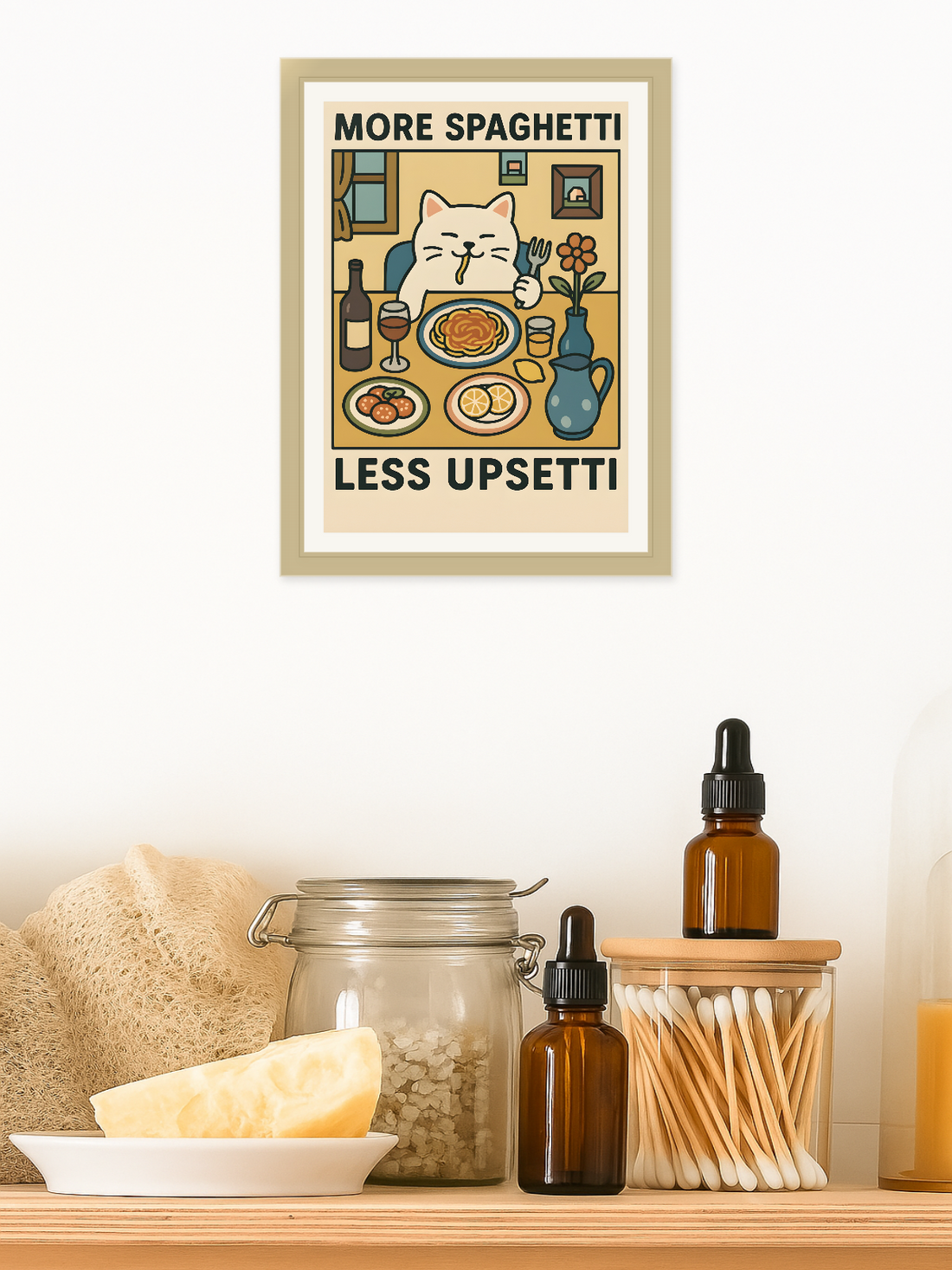 More Spaghetti Less Upsetti Poster - Cute Cat Lover Gift -  Classic Matte Paper Poster