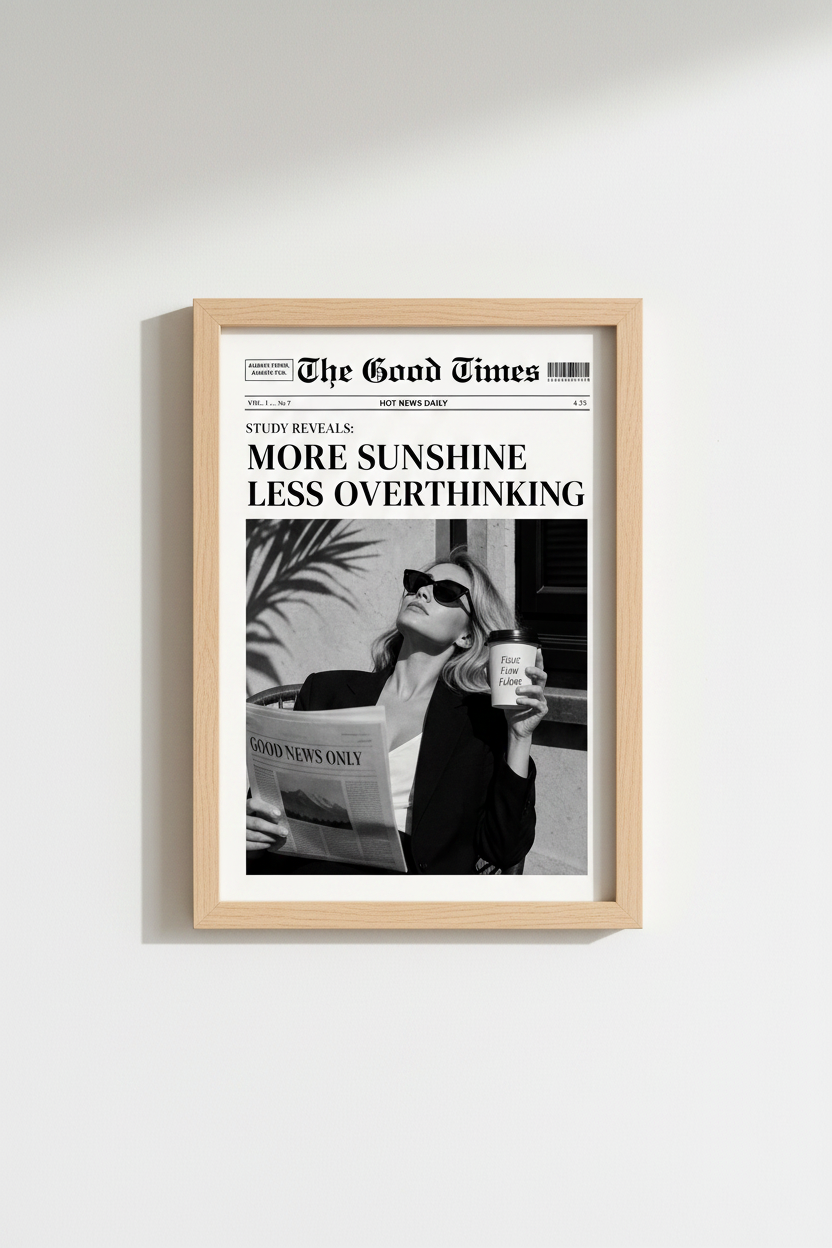 Newspaper Wall Art Print | Black &amp; White Good News Poster | Minimalist Office Decor