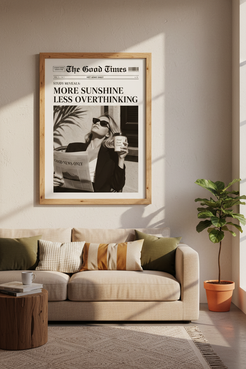 Newspaper Wall Art Print | Black &amp; White Good News Poster | Minimalist Office Decor