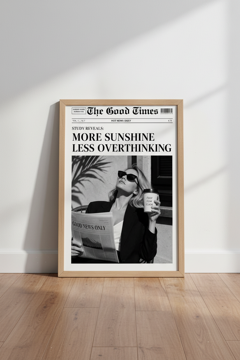 Newspaper Wall Art Print | Black &amp; White Good News Poster | Minimalist Office Decor