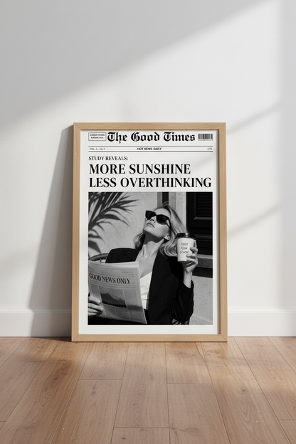 Newspaper Wall Art Print | Black &amp; White Good News Poster | Minimalist Office Decor