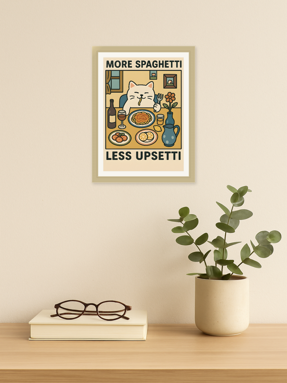 More Spaghetti Less Upsetti Poster - Cute Cat Lover Gift -  Classic Matte Paper Poster