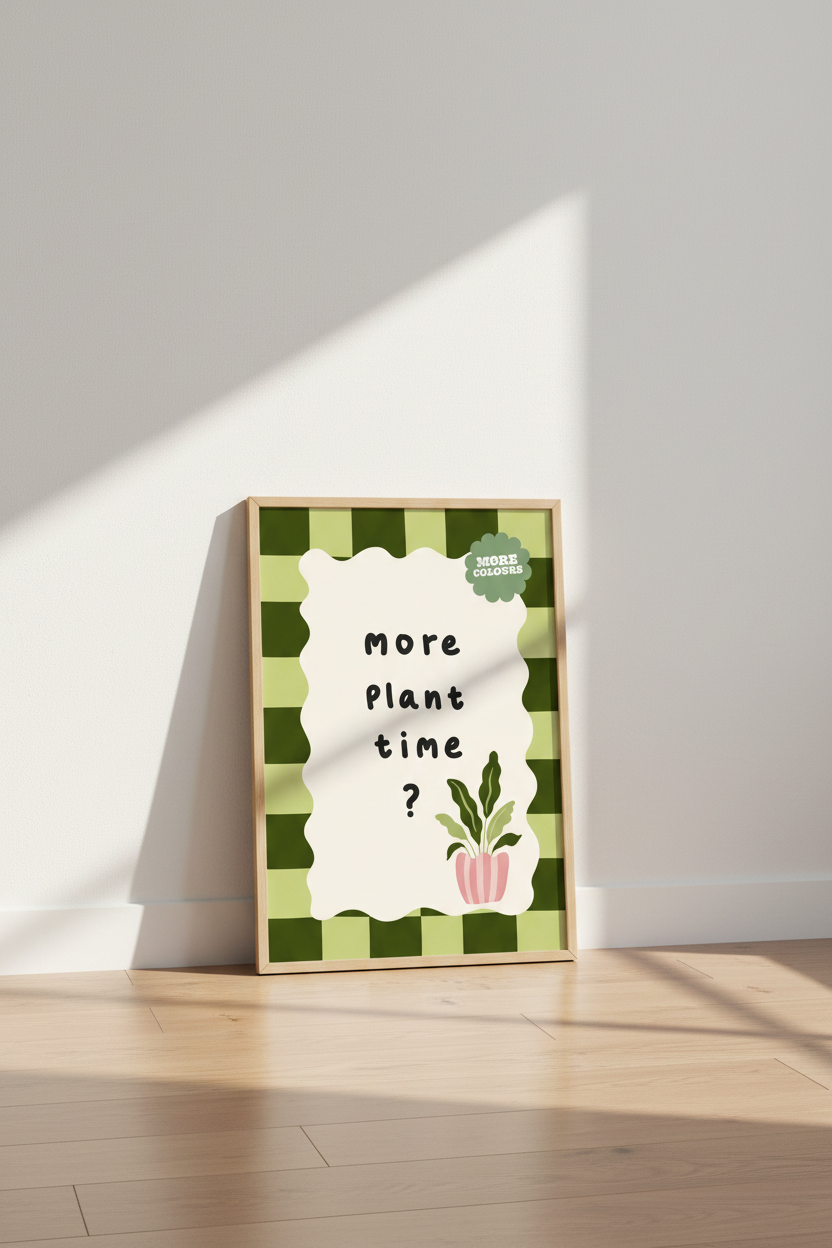 More Plant Time Art | Green Checkered Sage Poster, Danish Pastel Decor