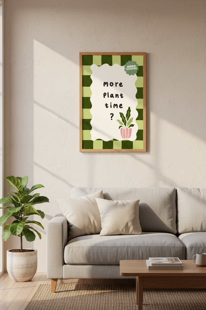 More Plant Time Art | Green Checkered Sage Poster, Danish Pastel Decor
