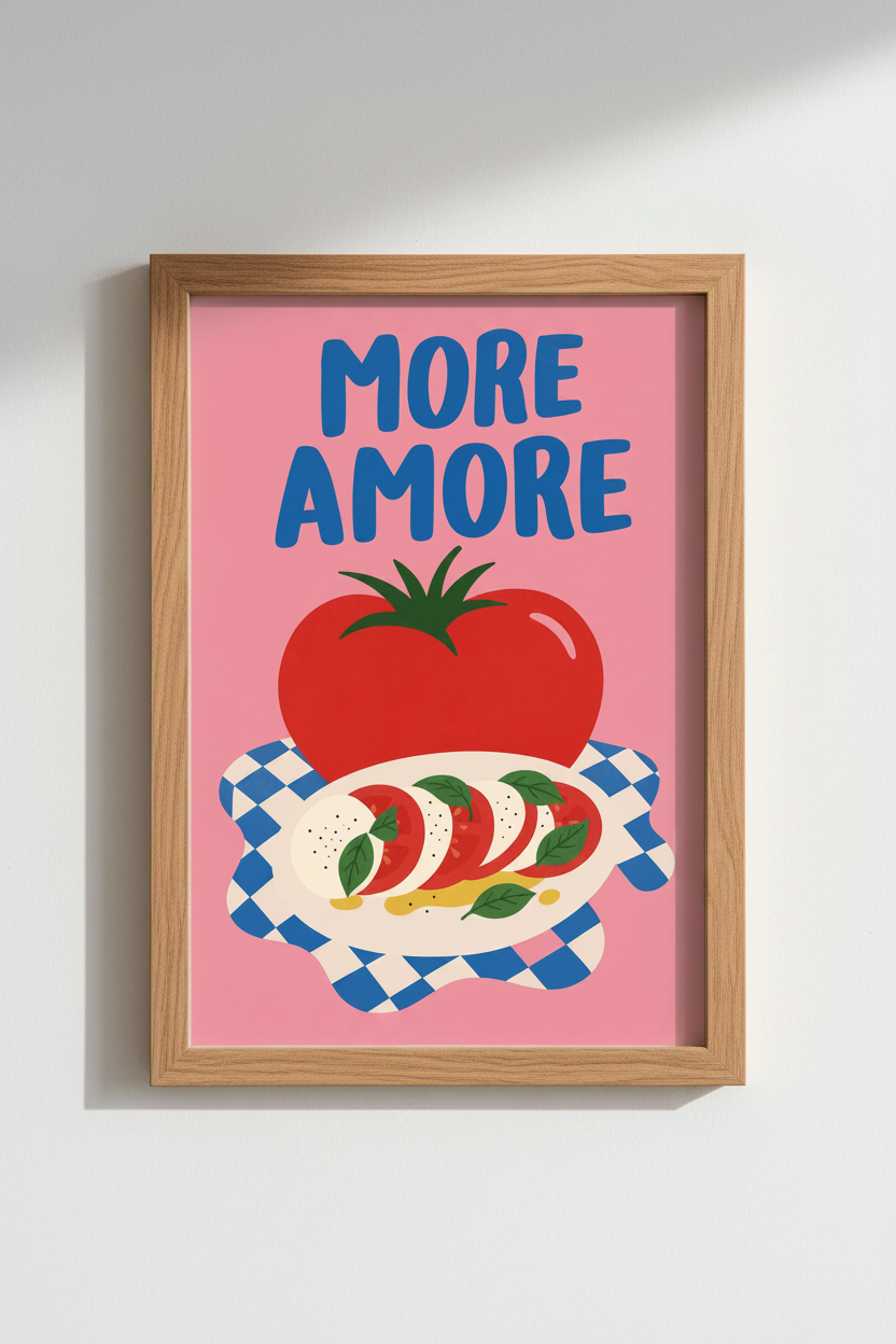 Tomato Art Print | Bold Blue, Pink Kitchen Decor