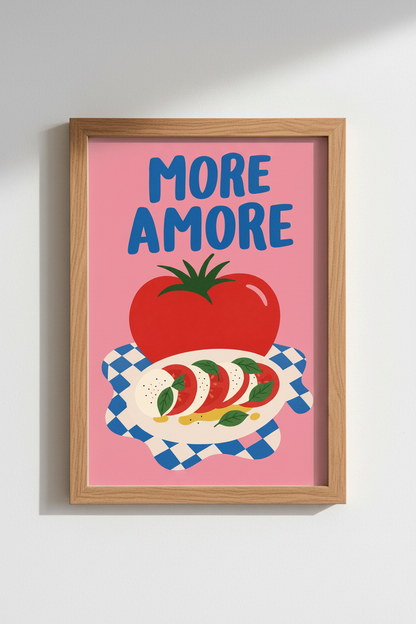 Tomato Art Print | Bold Blue, Pink Kitchen Decor