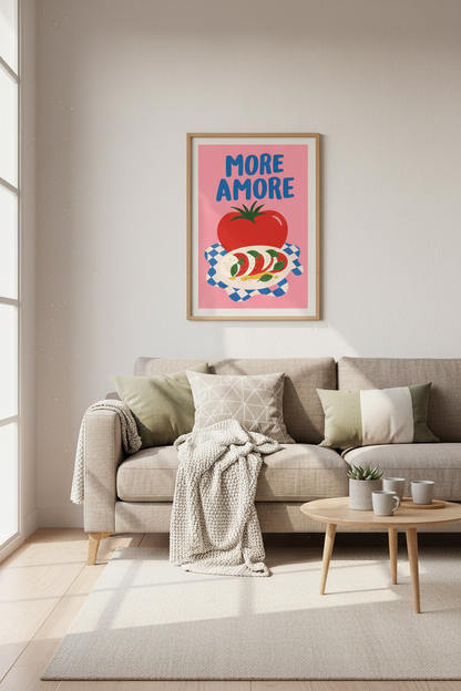Tomato Art Print | Bold Blue, Pink Kitchen Decor