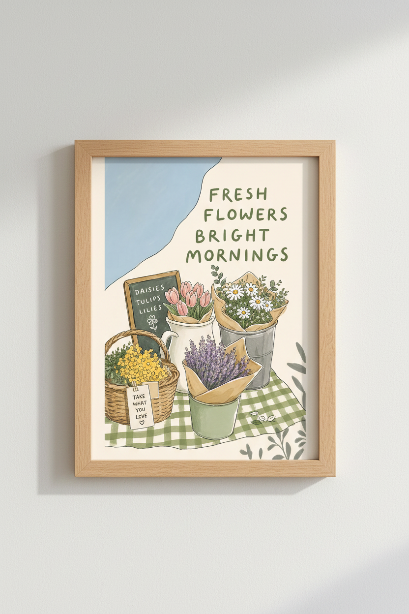 Daisy Floral Market Print | Cottagecore Flower Poster | Pastel Kitchen Wall Art