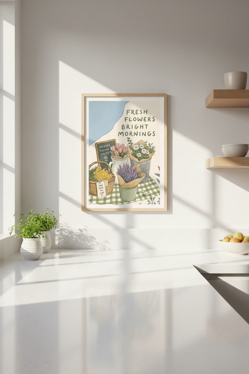 Daisy Floral Market Print | Cottagecore Flower Poster | Pastel Kitchen Wall Art