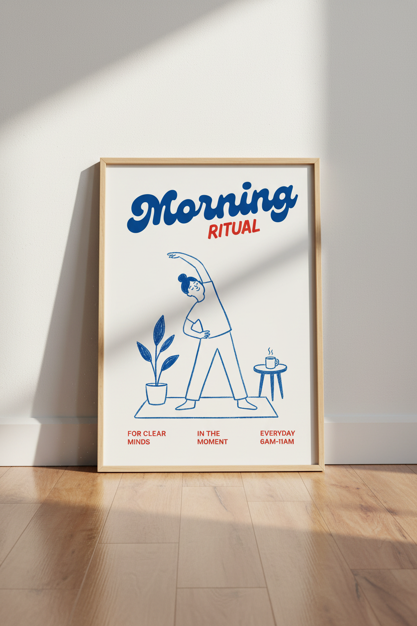 Line art print | Blue tones, Morning stretch decor | Wall poster