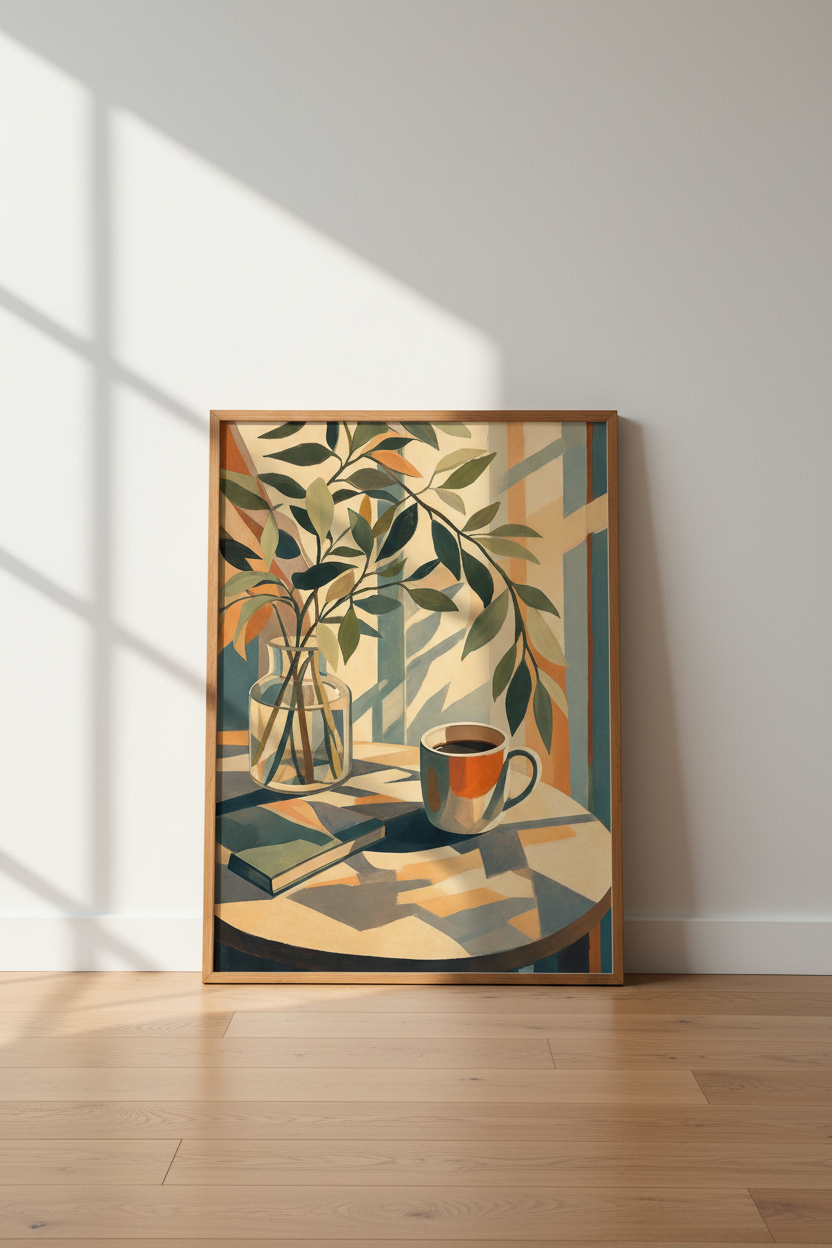 Morning Coffee Still Life | Sage &amp; Terracotta Gouache Print, Kitchen Decor