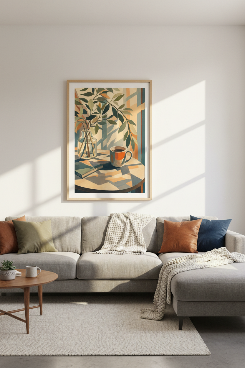 Morning Coffee Still Life | Sage &amp; Terracotta Gouache Print, Kitchen Decor