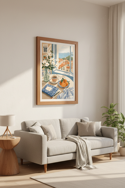 Mediterranean Window Scene | European Coastal Art, Kitchen &amp; Sunroom Decor