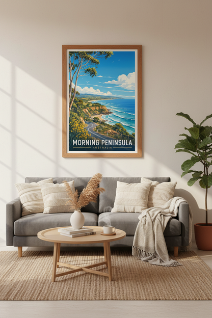 Mornington Peninsula Print | Retro Australian Coastal Wall Art, Beach House Decor