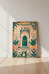 Moroccan Door Wall Art | Pink & Green Botanical Print, Boho Home Decor