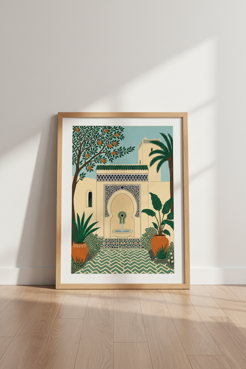 Moroccan Courtyard Wall Art | Mediterranean Garden Print | Boho Architecture Poster