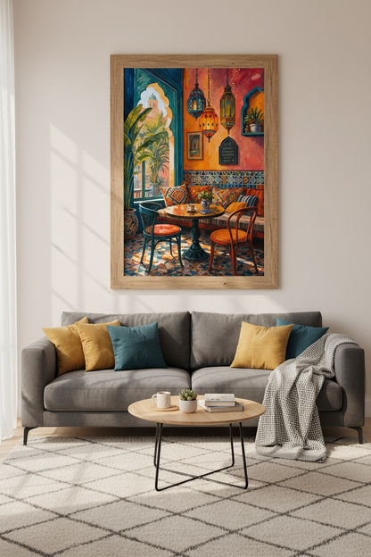 Moroccan Cafe Wall Art Print | Vibrant Boho Kitchen Decor | Impressionist Poster