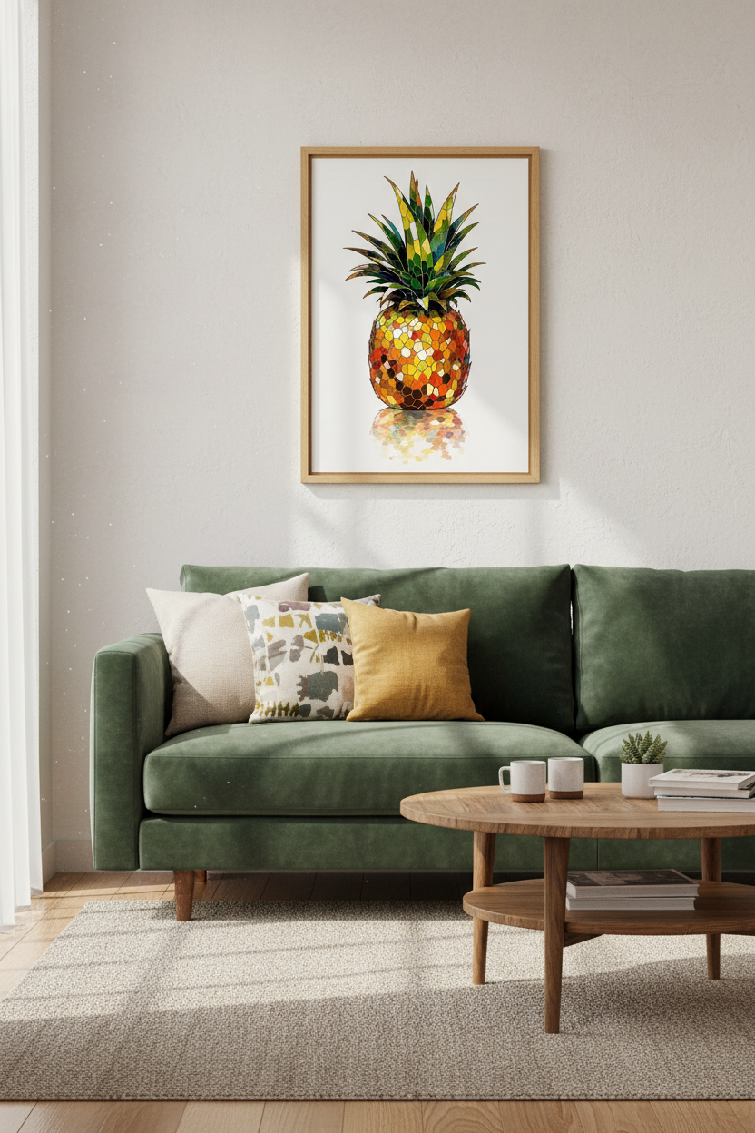 Mosaic Pineapple Print | Modern Tropical Kitchen Decor | Colorful Geometric Poster