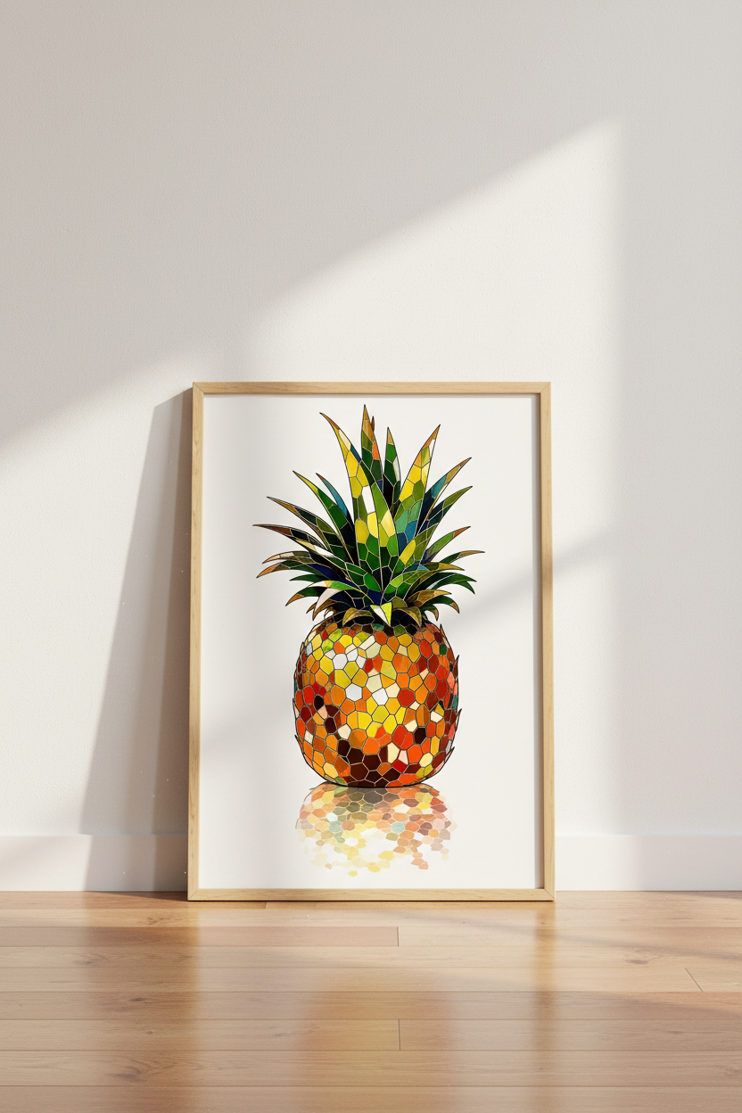 Mosaic Pineapple Print | Modern Tropical Kitchen Decor | Colorful Geometric Poster