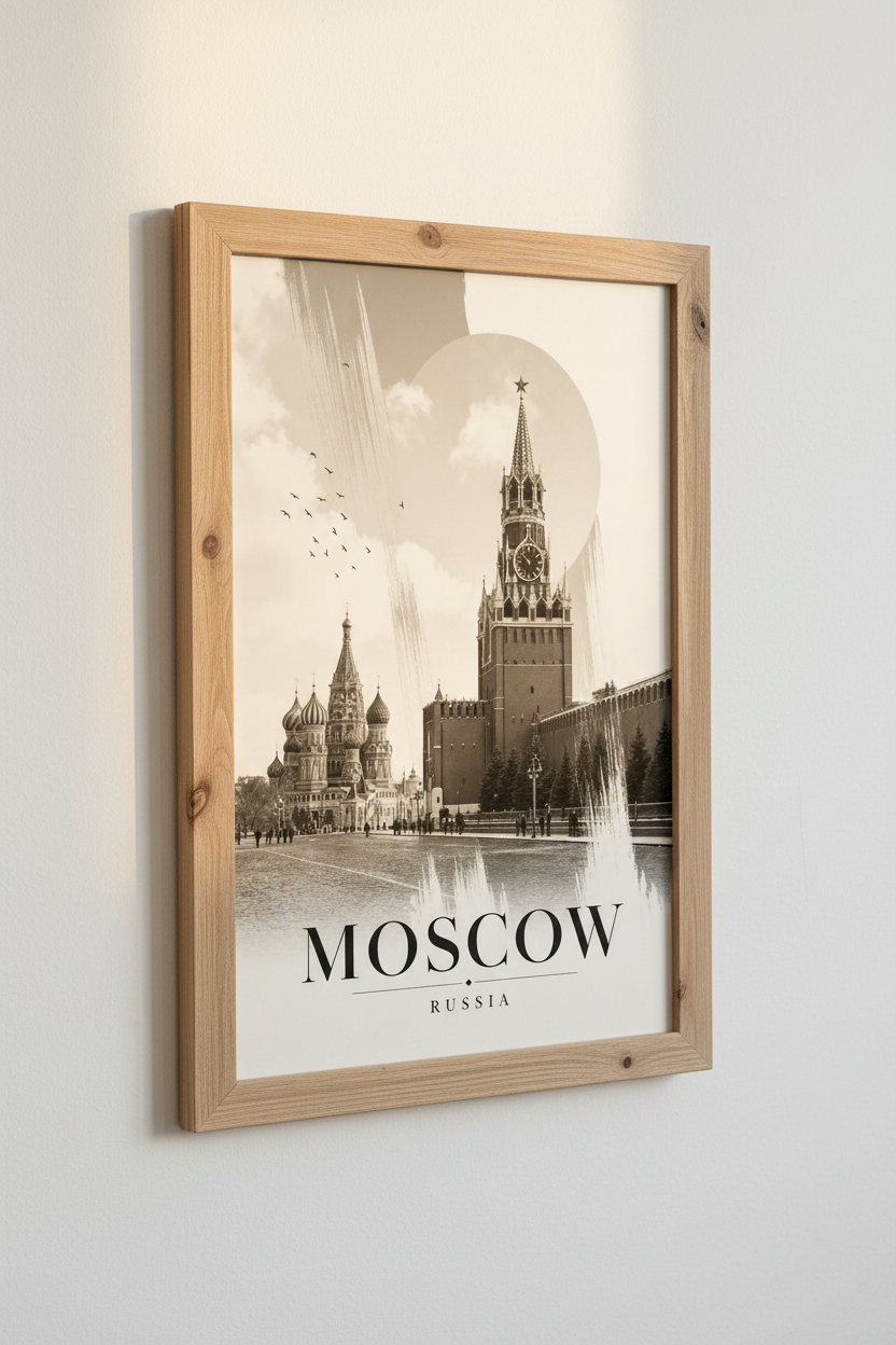 Moscow Russia Wall Art Print | Red Square Black and White Poster | Modern Travel Decor