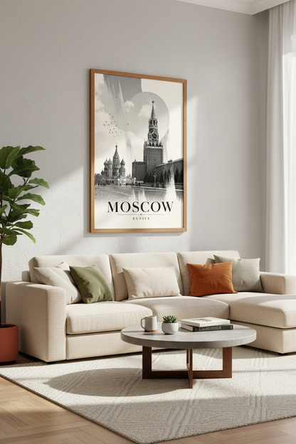 Moscow Russia Wall Art Print | Red Square Black and White Poster | Modern Travel Decor