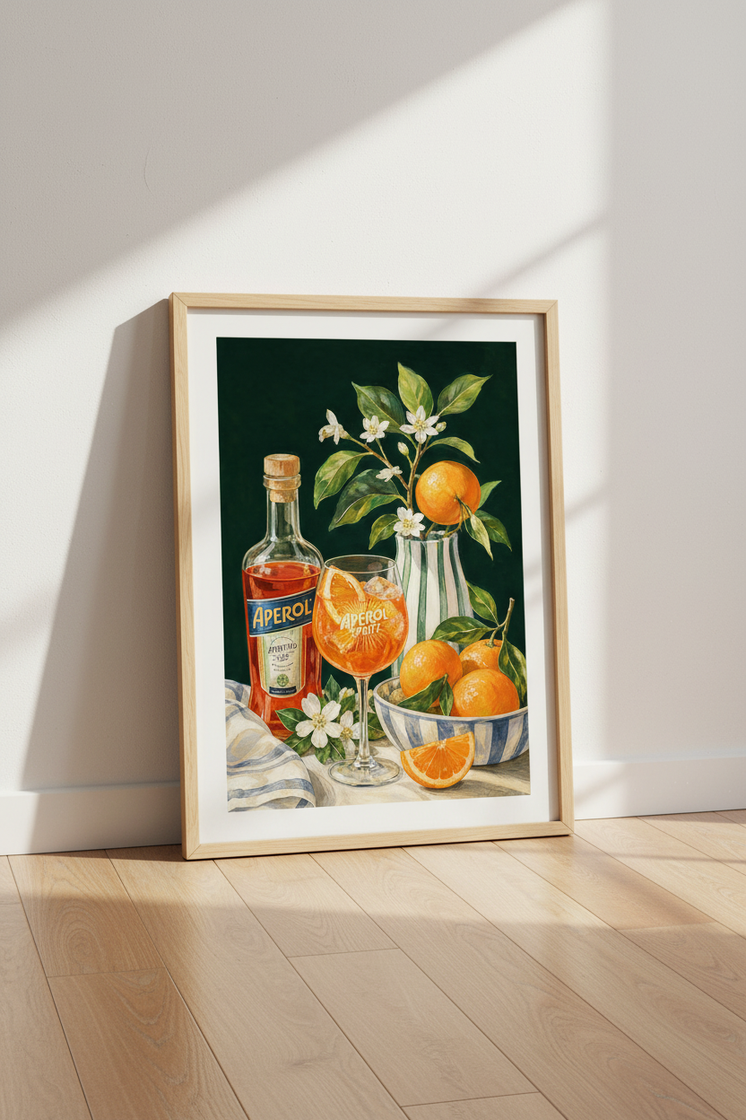Aperol Spritz Poster | Italian Aperitivo Drink Art, Kitchen Bar Decor