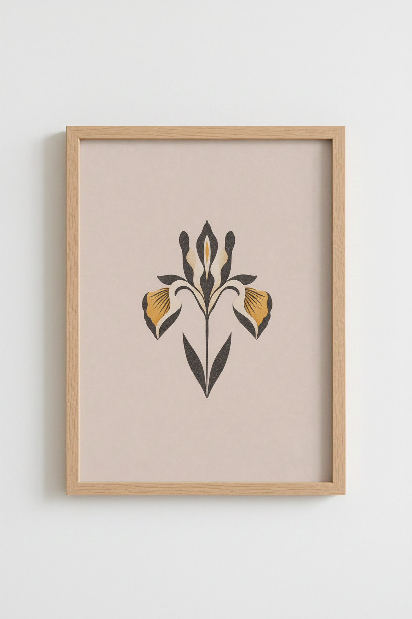 Minimalist Iris Flower Wall Art | Gold &amp; Black Floral, Living Room Decor Poster