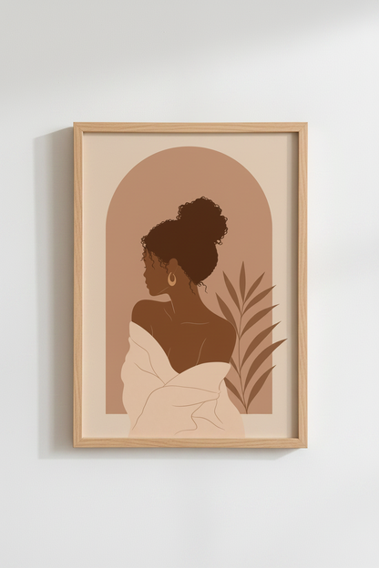 Boho Wall Art Print | Afrocentric Black Woman Poster, Modern Terracotta Decor