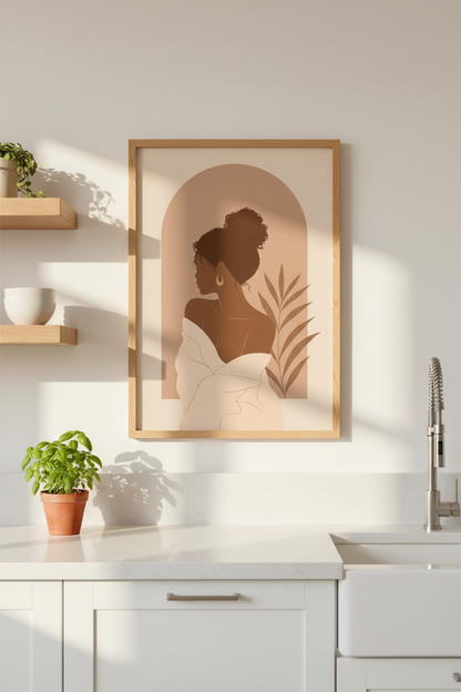 Boho Wall Art Print | Afrocentric Black Woman Poster, Modern Terracotta Decor