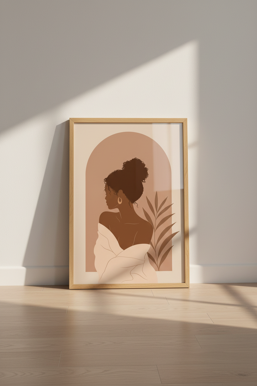 Boho Wall Art Print | Afrocentric Black Woman Poster, Modern Terracotta Decor