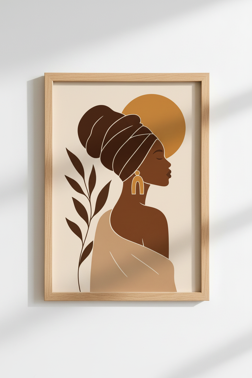 African Woman Wall Art Print | Minimalist Boho Earth Tone Decor | Modern Poster