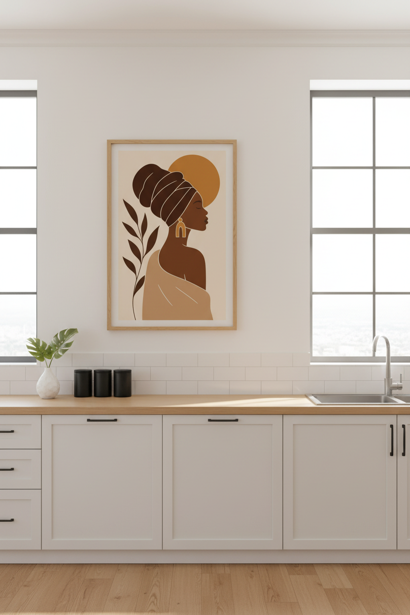 African Woman Wall Art Print | Minimalist Boho Earth Tone Decor | Modern Poster