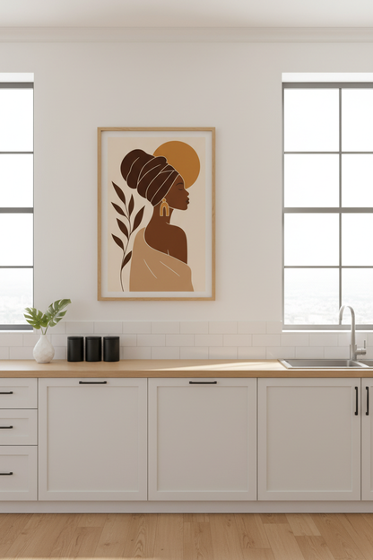 African Woman Wall Art Print | Minimalist Boho Earth Tone Decor | Modern Poster