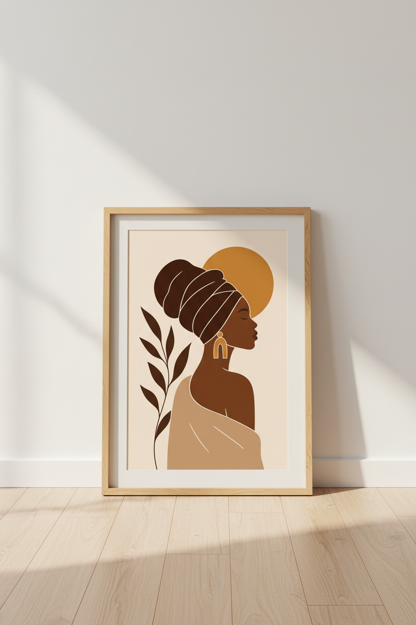 African Woman Wall Art Print | Minimalist Boho Earth Tone Decor | Modern Poster