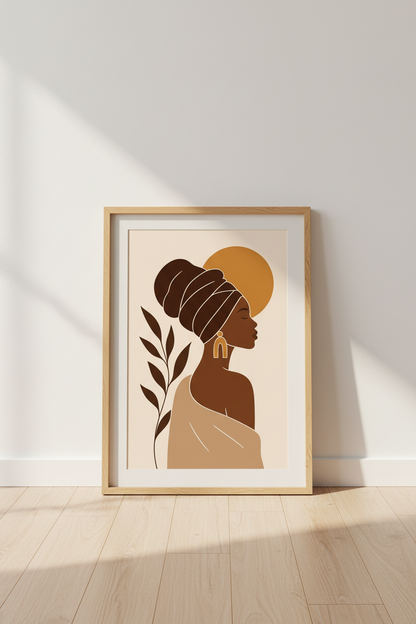 African Woman Wall Art Print | Minimalist Boho Earth Tone Decor | Modern Poster