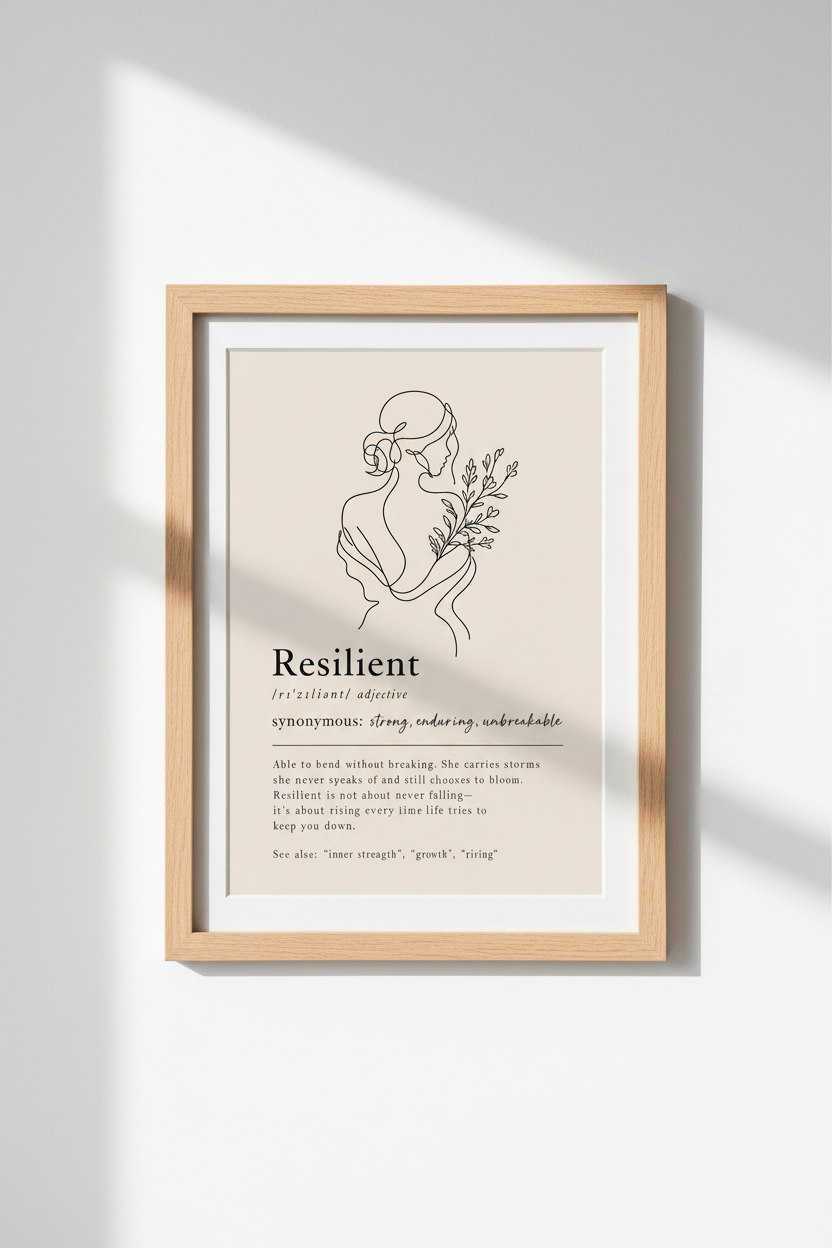 Minimalist Line Art Print | Modern Resilience Definition, Neutral Bedroom Decor