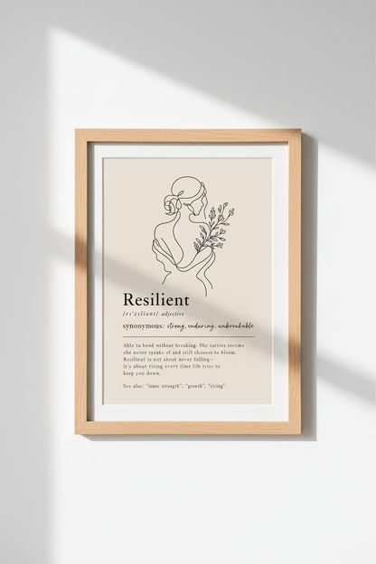 Minimalist Line Art Print | Modern Resilience Definition, Neutral Bedroom Decor