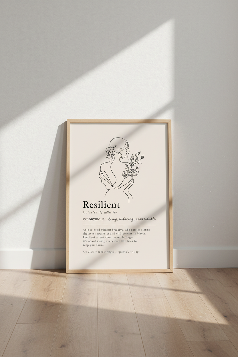 Minimalist Line Art Print | Modern Resilience Definition, Neutral Bedroom Decor