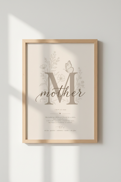 Mother Definition Wall Art | Floral Botanical Poster, Sentimental Mother&