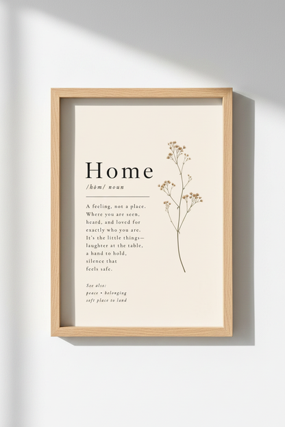 Home Definition Wall Art Print | Minimalist Botanical Poster, Neutral Entryway Decor